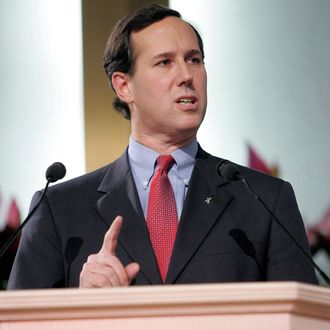 PHILADELPHIA - JANUARY 8: Senator Rick Santorum (R-PA) gestures while speaking at the Justice Sunday III rally on January 8, 2006 in Philadelphia, Pennsylvania. Sponsored by the Family Research Council, the rally was held one day before the start of confirmation hearings for Supreme Court nominee Samuel Alito. (Photo by Jeff Fusco/Getty Images)