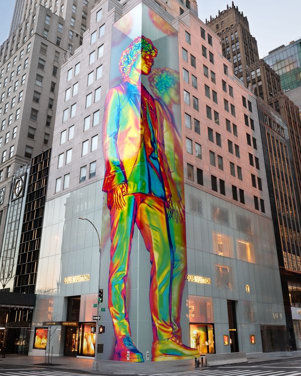 A 12story art installation by Virgil Abloh is seen at the Louis Vuitton  flagship store on Fifth Avenue in New York City Stock Photo  Alamy