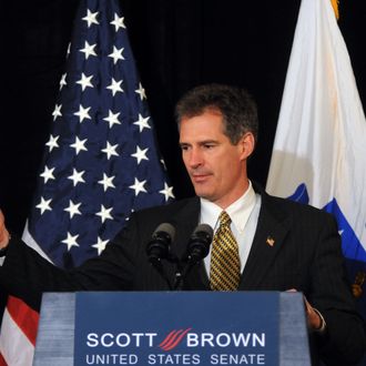 U.S. Republican Senate-elect Scott Brown from Massachusetts addresses the media January 20, 2010 at the Park Plaza Hotel in Boston, Massachusetts. Brown, a republican state senator, beat Massachusetts Attorney General Martha Coakley in a special election to fill the seat of late Senator Edward M. Kennedy. (Photo by Darren McCollester/Getty Images)