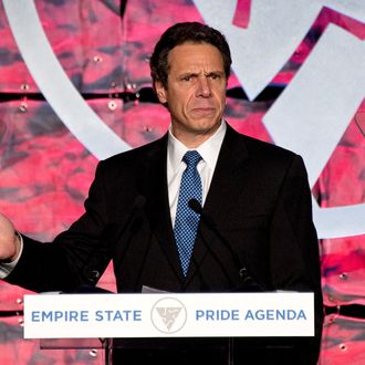 NEW YORK, NY - OCTOBER 27: New York Governor Andrew Cuomo speaks on stage at the Empire State Pride Agenda's 20th Anniversary fall dinner at the Sheraton New York Hotel & Towers on October 27, 2011 in New York City. (Photo by D Dipasupil/Getty Images)