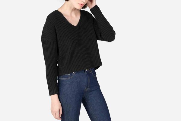 The Ribbed Wool-Cashmere Crop V-Neck