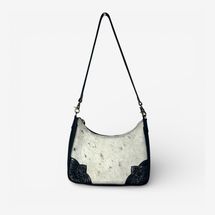 Western Linen Black tooled leather & cowhide shoulder bag