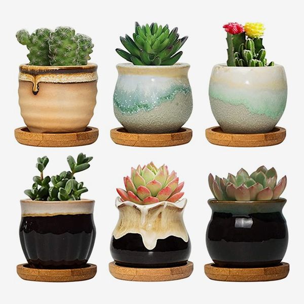 INGOFIN Cylinder Ceramic Plant Pots - 6 inch + 5 inch Planter with Drainage  Hole, Modern Indoor Plants Orchid Succulent Flower Pots for Home Office