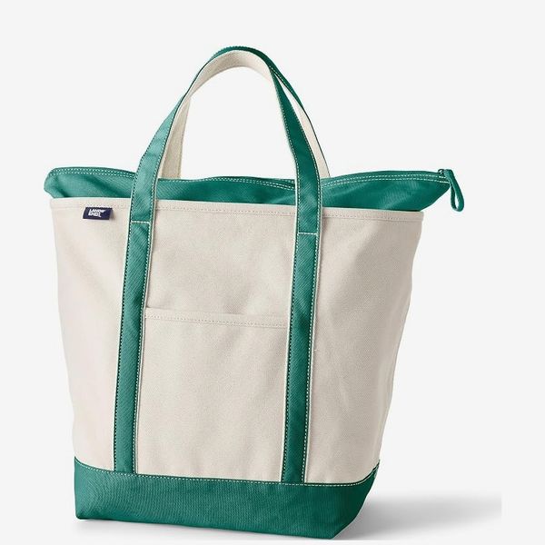 Lands’ End Zip-Top Long-Handle Canvas Tote Bag