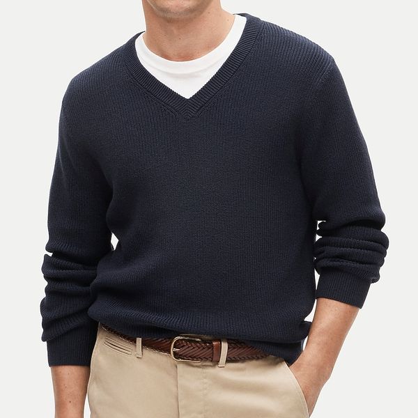 J.Crew V-Neck Sweater in Ribbed Cotton Blend