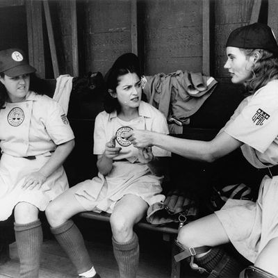 Rosie O'Donnell, Madonna, and Geena Davis in A League of Their Own.