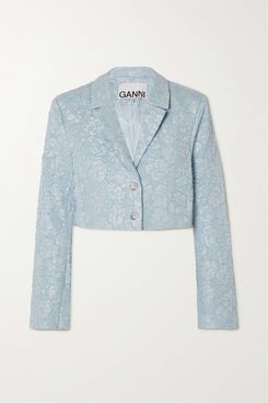 Ganni Cropped Recycled Floral-jacquard Blazer