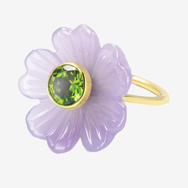 Sophie Joanne Flower Ring Small Yttrium Fluorite Peridot