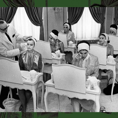 black and white photo of 1950s women at beauty school - strategist best skin care products