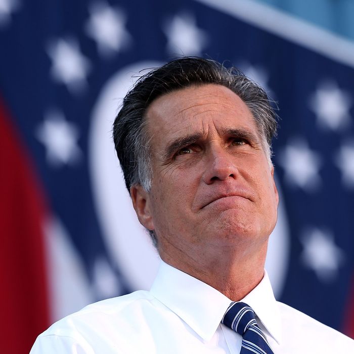 WORTHINGTON, OH - OCTOBER 25: Republican presidential candidate, former Massachusetts Gov. Mitt Romney speaks during a campaign rally at Worthington Industries on October 25, 2012 in Cincinnati, Ohio. Mitt Romney is campaigning in Ohio with less than two weeks to go before the election. (Photo by Justin Sullivan/Getty Images)