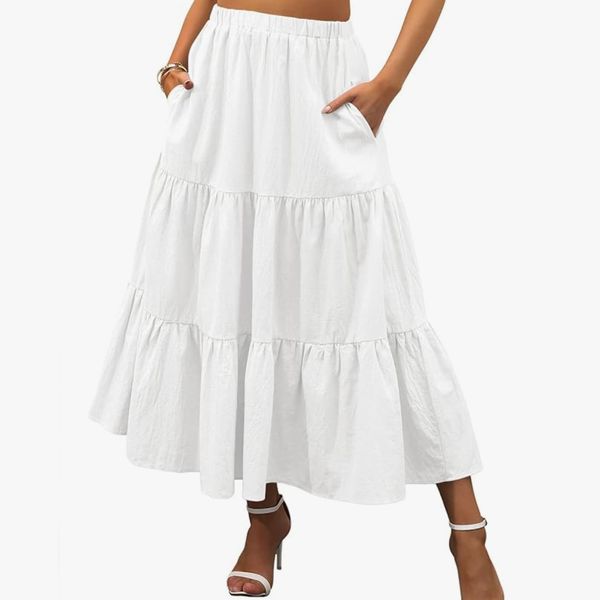 ANRABESS Summer Boho Elastic Waist Skirt with Pockets