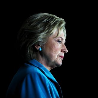 Democratic presidential candidate former Secretary of State Hillary Clinton looks on during a campaign event on May 24, 2016 in Commerce, California. Hillary Clinton is campaigning in California ahaed of the State's presidential primary on June 7th. 