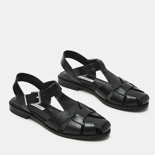 Steve Madden Fisk Black Leather Fisherman Sandal