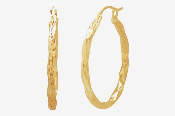 10KT Gold Diamond-Cut Square Twist Earrings