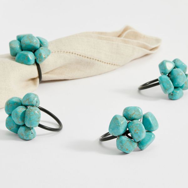 Pottery Barn Turquoise Cluster Handcrafted Napkin Rings