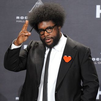 Questlove poses in the press room during the 27th Annual Rock And Roll Hall of Fame Induction Ceremony at Public Hall on April 14, 2012 in Cleveland, Ohio.