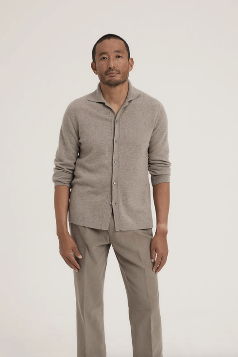 Comfy-Men Chinese Style Linen Blend Oversized Lounge Dress Shirt Khaki M