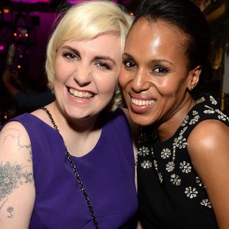 WEST HOLLYWOOD, CA - AUGUST 23: Actresses Lena Dunham (L) and Kerry Washington attend Variety and Women in Film Emmy Nominee Celebration powered by Samsung Galaxy on August 23, 2014 in West Hollywood, California. (Photo by Michael Kovac/Getty Images for Variety)