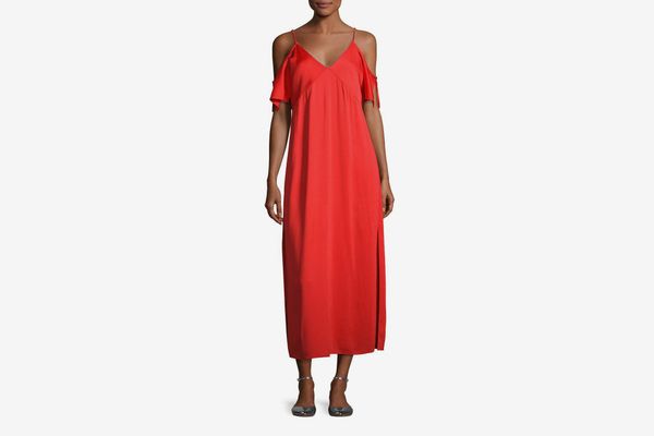 T by Alexander Wang Stretch Crepe Cold-Shoulder Midi Dress