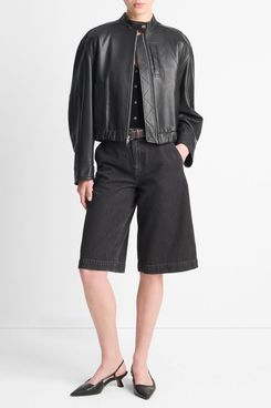 Vince Leather Cropped Bomber Jacket