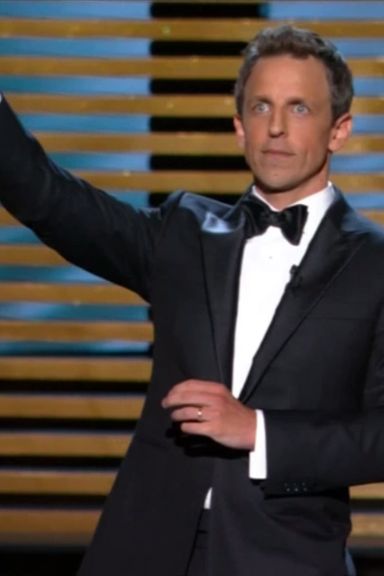 It's hard to remember specific jokes from Seth Meyers's monologue, so here we think he was telling a story about that time he hailed a cab once.