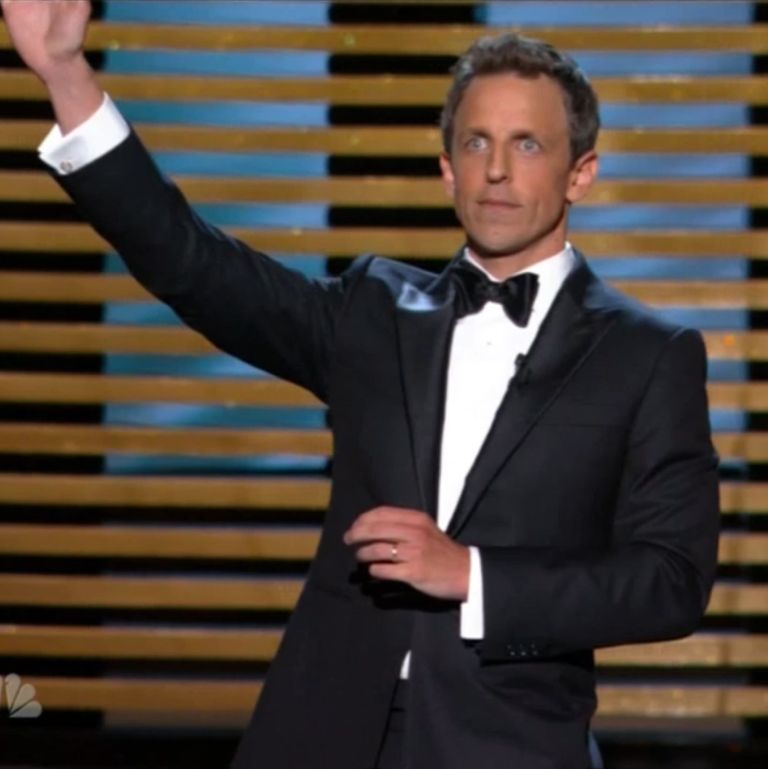 It's hard to remember specific jokes from Seth Meyers's monologue, so here we think he was telling a story about that time he hailed a cab once.