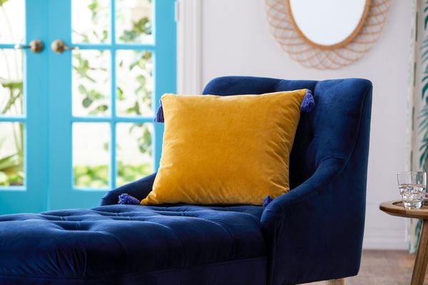 Drew Barrymore Flower Home Velvet Decorative Throw Pillow with Tassels, 20x20