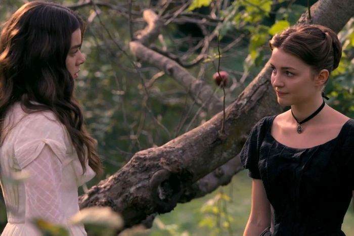 Hailee Steinfeld as Emily and Ella Hunt as Sue in Dickinson.