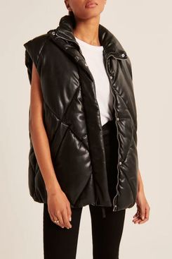 A&F Oversize Vegan-Leather Quilted Vest