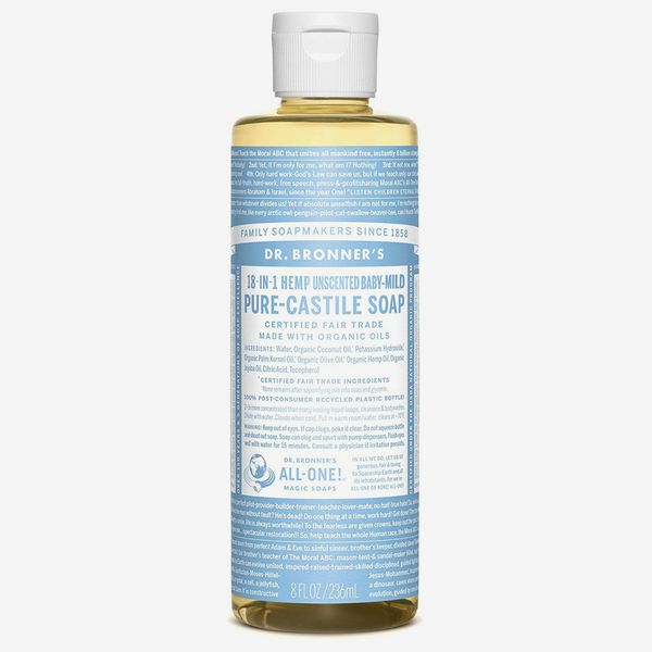 Dr. Bronner’s 18-in-1 Hemp Unscented Baby-Mild Pure-Castile Soap, 8 Ounces