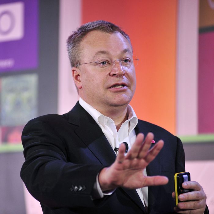 Stephen Elop, Executive Vice President of Devices and Services for Nokia, speaks at More Lumia, a media event in San Francisco, California on Wednesday, April 02, 2014. Nokia announced the release of multiple smart phones and accessories. AFP PHOTO / JOSH EDELSON (Photo credit should read Josh Edelson/AFP/Getty Images)