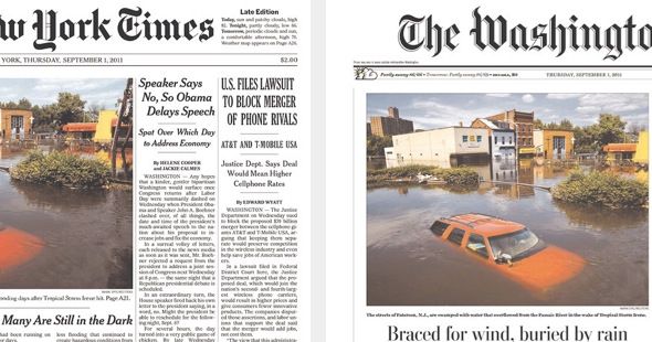 The New York Times and the Washington Post Have Twin Front Pages Today