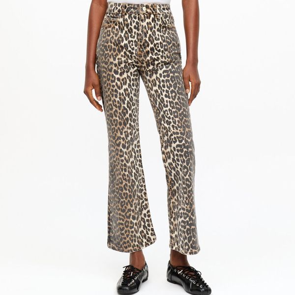 Ganni Betzy Crop Jeans in Leopard Print
