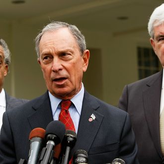 WASHINGTON - MAY 07: (L-R) The Rev. Al Sharpton, New York City Mayor Michael Bloomberg and former Speaker of the House Newt Gingrich (R-GA) speak to the media outside the West Wing of the White House May 7, 2009 in Washington, DC. The three had a meeting with President Obama to discuss education reform. (Photo by Alex Wong/Getty Images) *** Local Caption *** Michael Bloomberg;Al Sharpton;Newt Gingrich