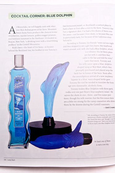 Blue Dolphins: the eponymous sex toy, a lamp, and one ingredient used in the Blue Dolphin shot.