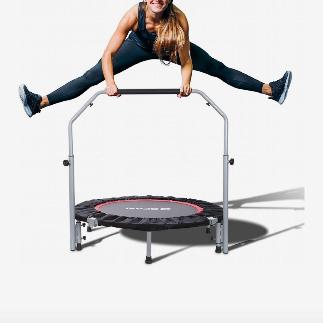 Vilaxing 50’’ Trampoline with 5 Levels Adjustable Handle Bar for Adults Kids Max Dynamic Load 330lbs Fitness Exercise Workout Rebounder Trampoline for Indoor Outdoor Training 