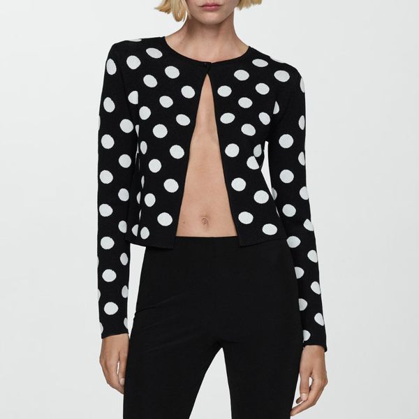 Mango Polka-Dot Knitted Cardigan