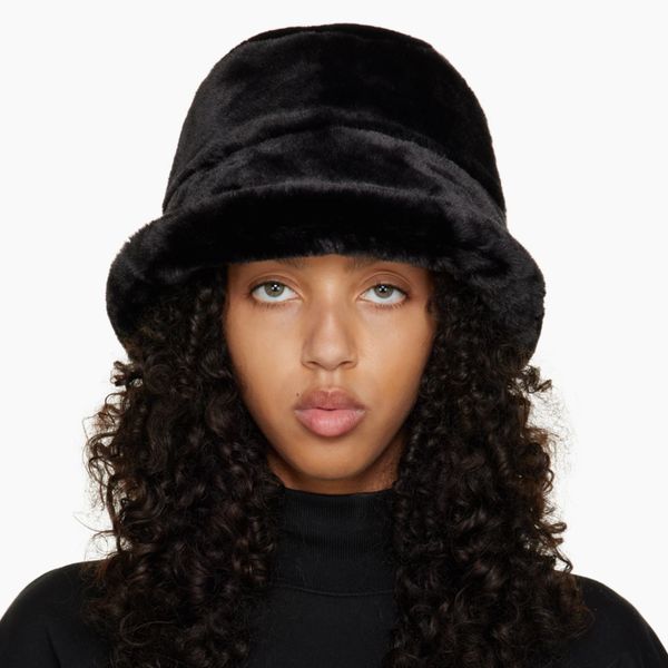 Dries Van Noten Black Faux-Fur Bucket Hat