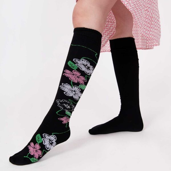 Batsheva Socks in Black & Pink Floral