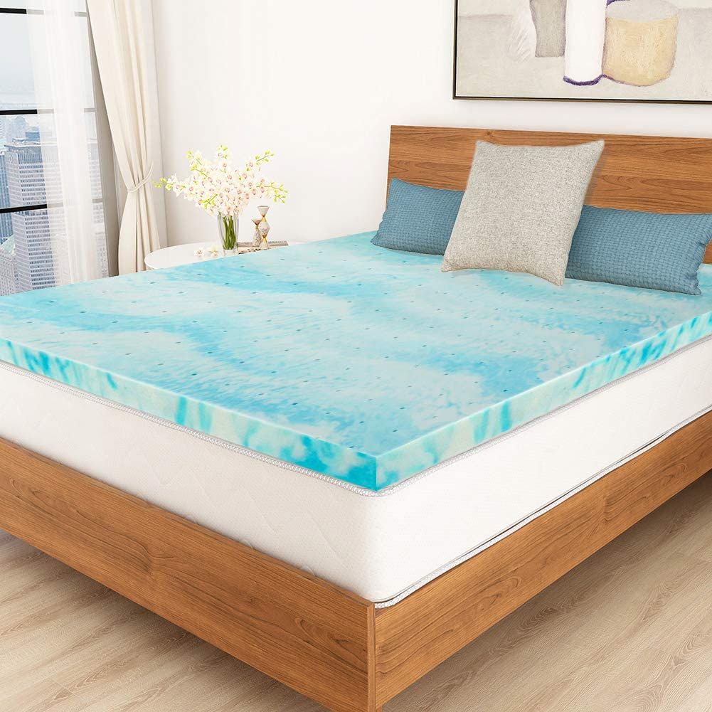 Linenspa Essentials Zoned Gel Memory Foam Mattress Topper - Blue - On Sale  - Overstock - 25674014