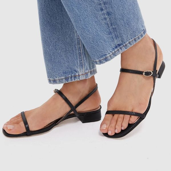 Tuckernuck Black Embossed Leather Evelyn Sandals