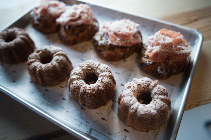 Kabocha squash cake, and red-eye Danish with coffee gravy and Benton's ham.