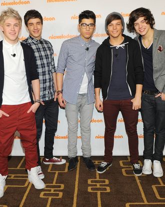 NEW YORK, NY - MARCH 14: (L-R) Musicians Niall Horan, Liam Payne, Zayn Malik, Louis Tomlinson, and Harry Styles of One Direction attend the 2012 Nickelodeon Upfront presentation at Rose Theater, Jazz at Lincoln Center on March 14, 2012 in New York City. (Photo by Larry Busacca/Getty Images)