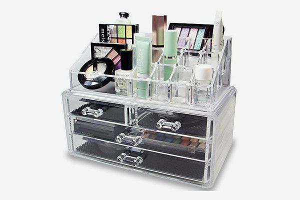 Two-layer Acrylic Portable Round Container Storage Box Case Makeup Organizer 