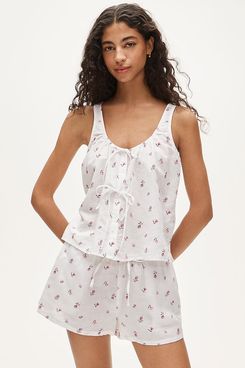 J.Crew Tie-Front Pajama Short Set in Floral-Print Linen-Cotton Blend