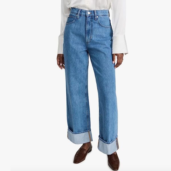 FRAME Rolled High Rise Wide Leg Jeans
