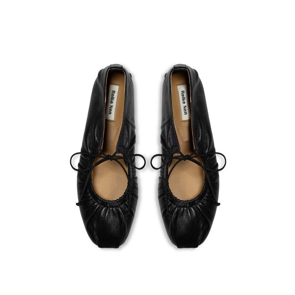 Bow Shirring Flats - Black