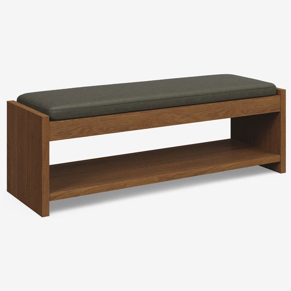 Article Cassie 56” Leather Bench - Smoked Oak and Charme Green