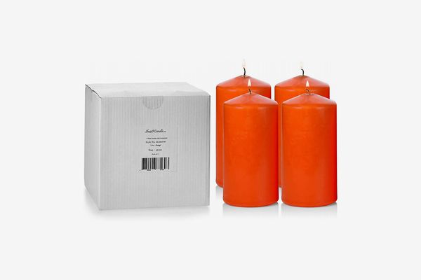 Light in the Dark Unscented Orange Pillar Candles, 6-Inches Tall by 3-Inches Wide (Set of 4)