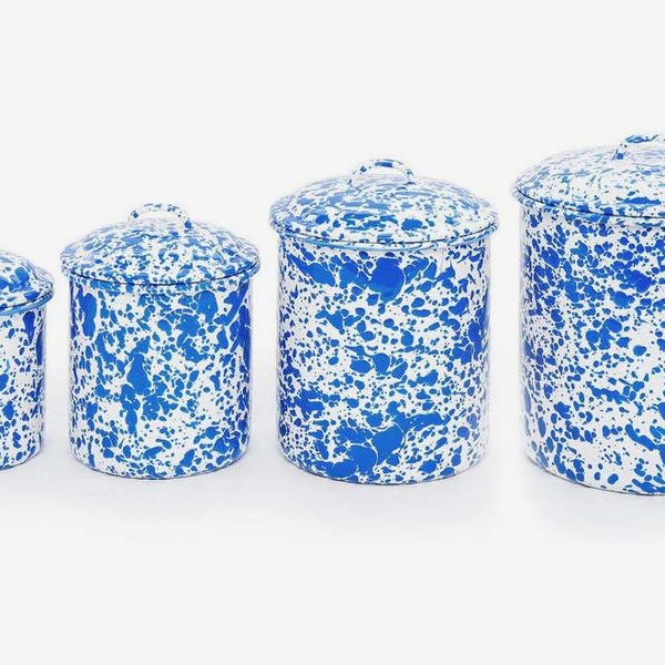 Enamelware 4 Piece Canister Set — Blue Marble